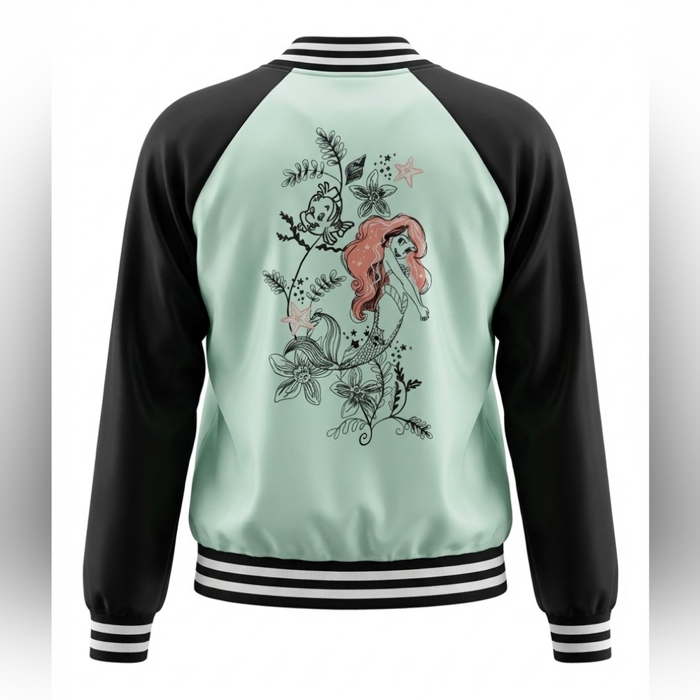 Disney Little Mermaid Satin Bomber Varsity Jacket